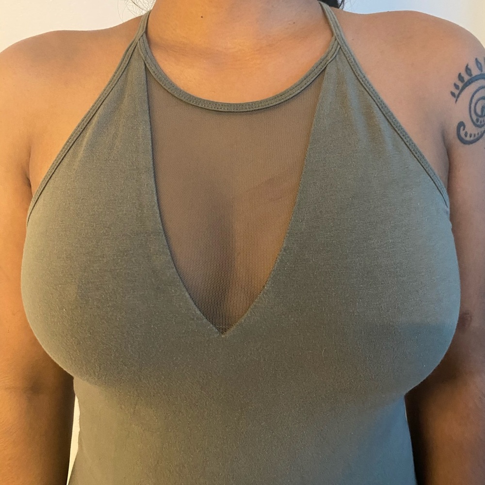 Olive green mesh bodysuit
